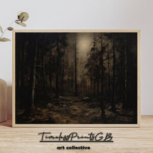 Halloween Dark Forest Print: Creepy Vintage Night Scene (Digital Download)