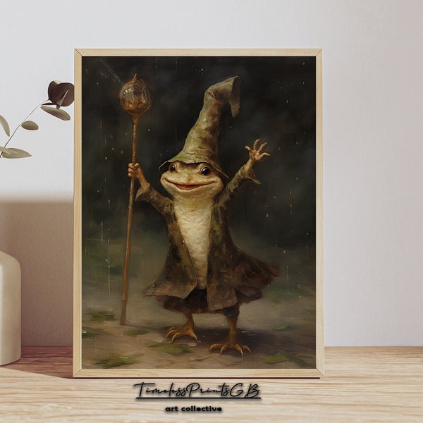 Vintage Funny Frog Wall Art Happy Frog Rain Dance Printable Vintage Animal Wall Decor Wizard Frog Poster Cute Frog Home Decor Frog Canvas