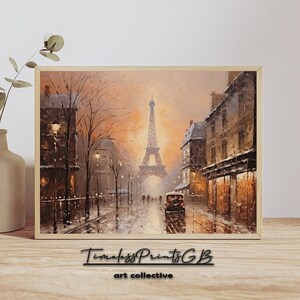 Paris on a Sunny Winter Day Printable Vintage Paris Cityscape Home Decor Paris Eiffel Tower Wall Art Vintage Winter Cityscape Poster Paris