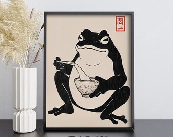 Japanese Frog Print: Funny Toad Wall Art, Hoji Style (Digital Download)