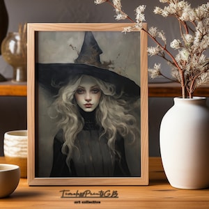 Vintage Witch Wall Art of a Beautiful Witch Halloween Printable Gothic Girl Home Decor Spooky Dark Witch Poster Halloween Witch Print
