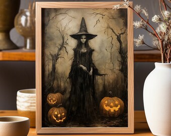Vintage Halloween Hexe Print: Gruseliger Wald Wandbild (Digitaler Download)