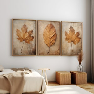 Vintage 3er Set Blatt Wandkunst | Vintage Laub Malerei Set | Blätter Home Decor | Herbst Farbe Printable | Natur inspiriert 3er-Set Poster