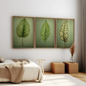Set of 3 Leaves Minimalist Greenery Set Wall Art Botanical Home Decor Set of 3 Leaves Poster Set Leaves Gallery Printable Green Set Prints