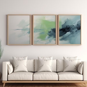 Set of 3 Abstract Blue and Green Wall Art Print | Simple Modern Home Decor | Green and Blue Digital Art Print Set | Minimalistic Poster Art