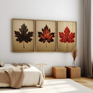 Set of 3 Leaf Wall Art Maple Leaf Home Decor Printable Leaf Set of 3 Painting Autumn Prints Botanical Gallery Poster With Mystery Bonus Art