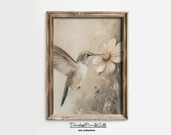 Vintage Kolibri Print: Minimalistische Wildblumen Kunst (Digitaler Download)