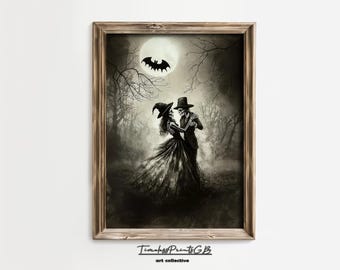 Vintage Skeleton Couple Art: Gothic Halloween Poster (Digital Download)