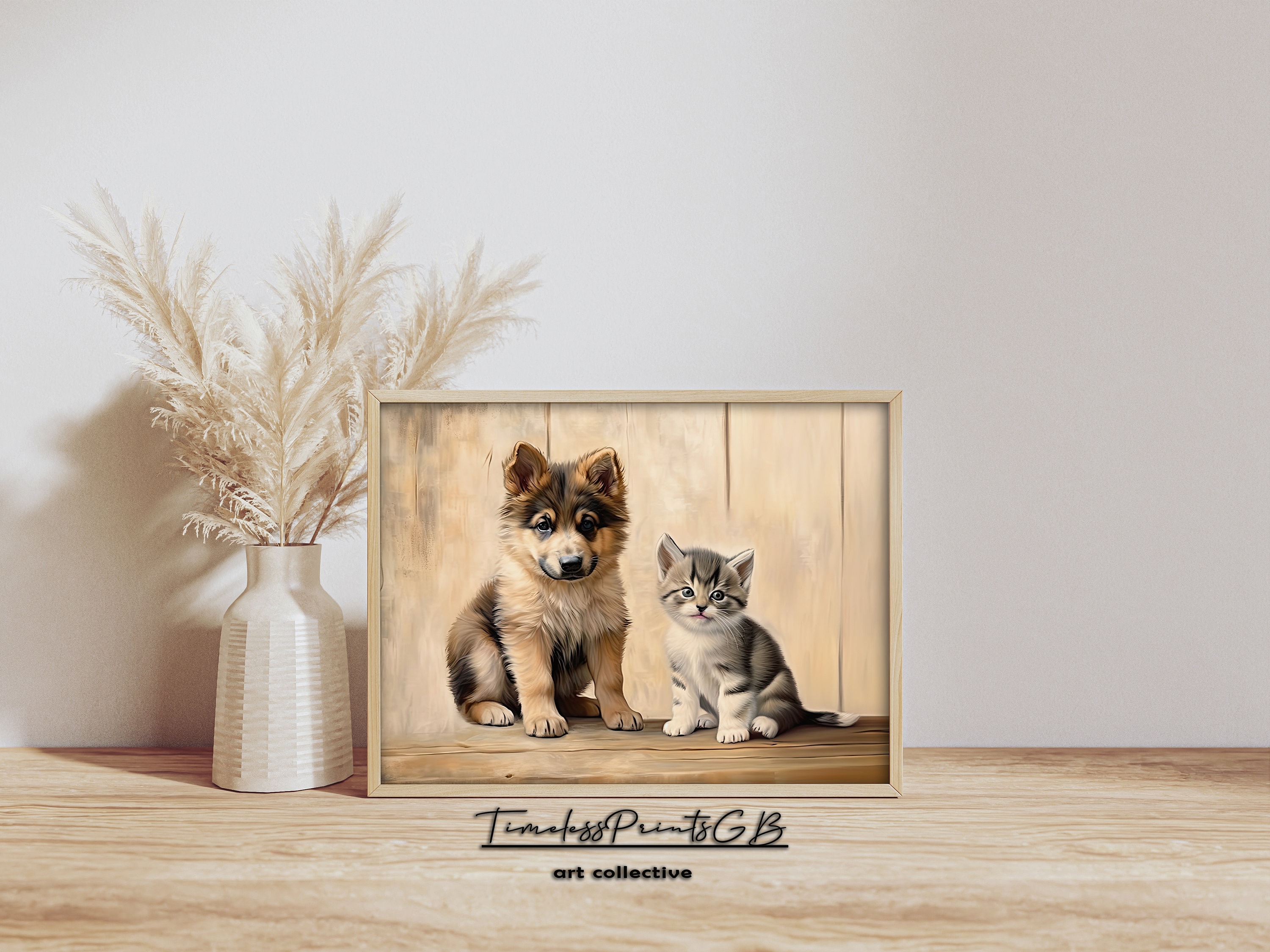 Cute Kitten Puppy Painting Cute Best Friends Home Decor Puppy and