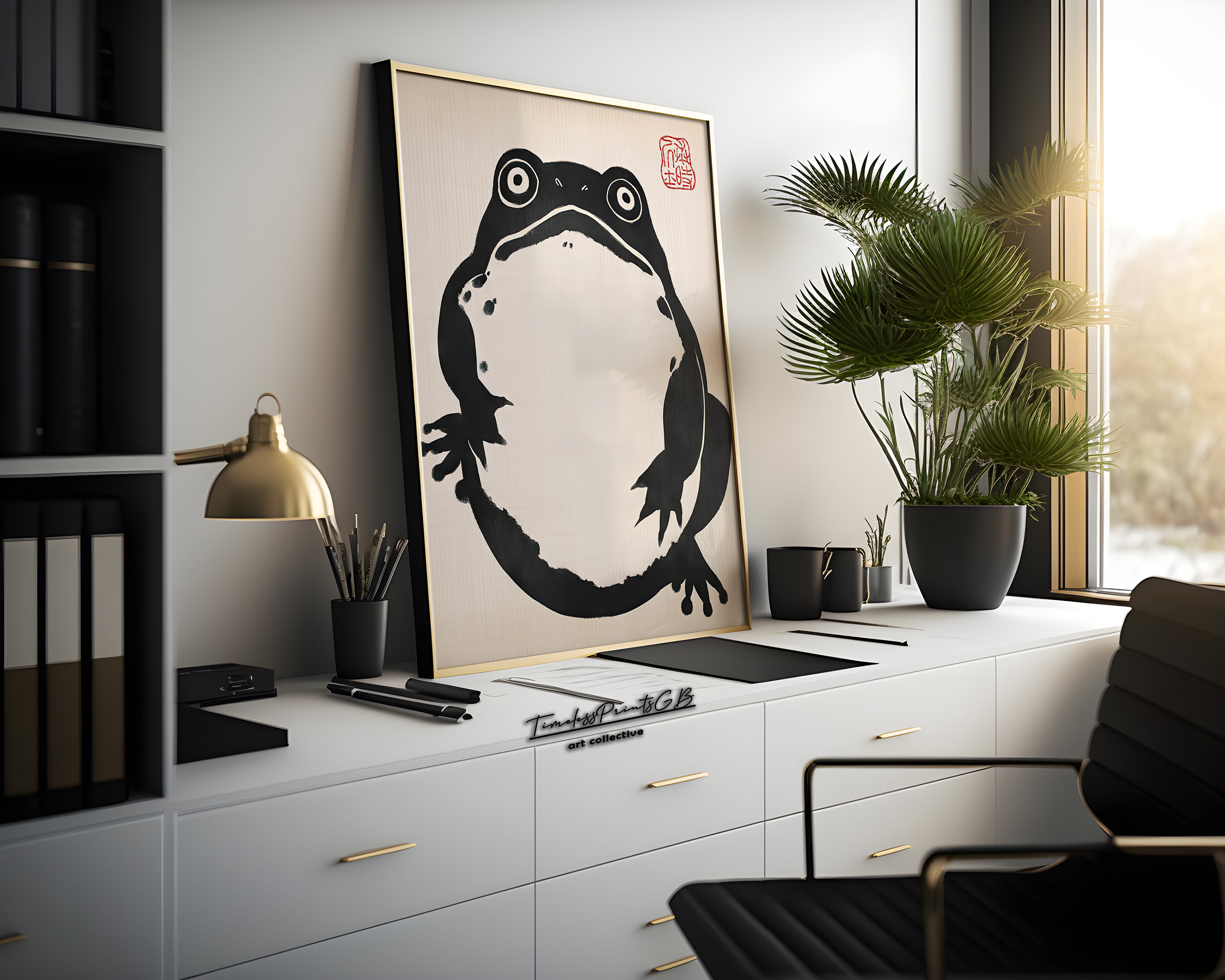 Printable Frog Home Decor Japanese Style Funny Frog Poster Vintage Cute