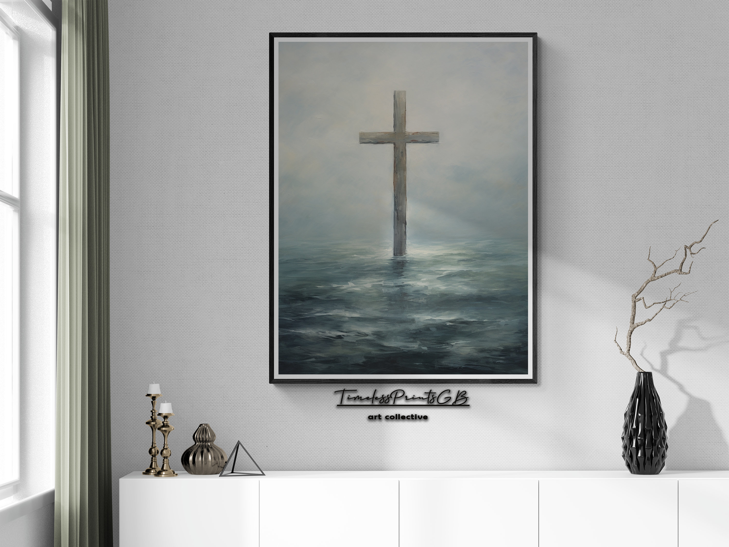Christian Cross on the Water Printable Easter Wall Art Cross Living ...