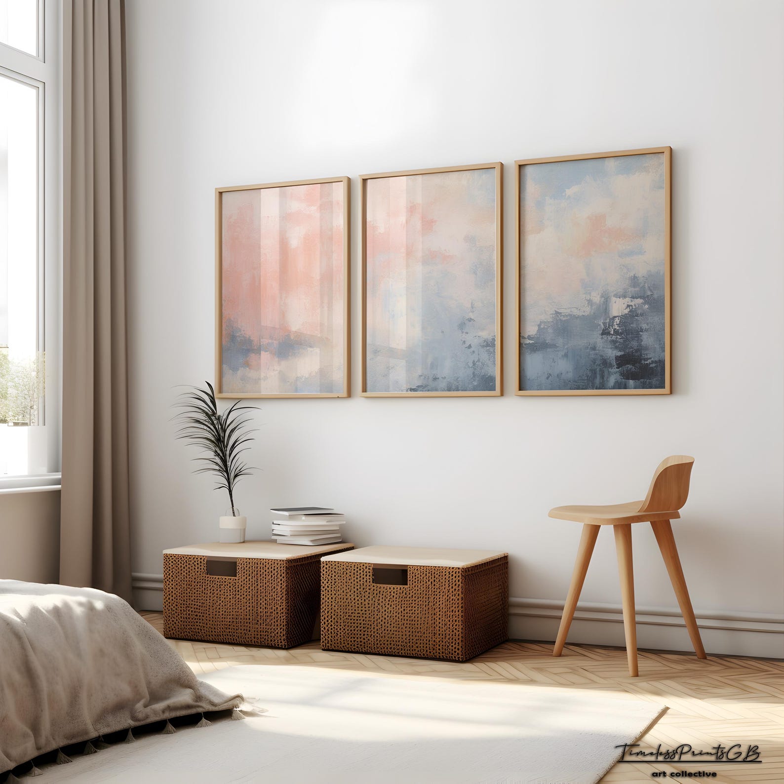 Set of 3 Abstract Light Pink Wall Art Print | Minimalistic Modern Home ...