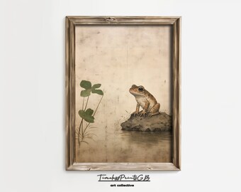 Vintage Japanese Frog Art Print: Hoji Style Toad Painting (Digital Download)