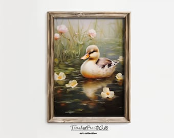 Eendje schilderij: vintage boerderij lentedecor (digitale download)