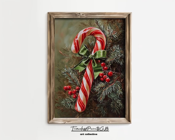 Vintage Christmas Candy Cane Art: Festive Holiday Print (Digital Print)