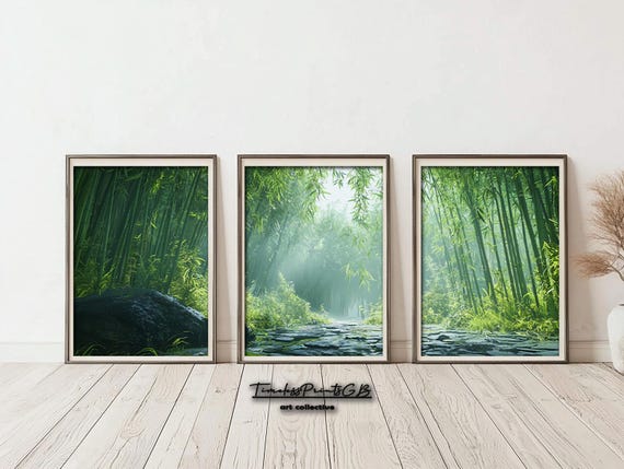 Bamboo Forest Print Set: Tranquil Green Landscape (Digital Download)