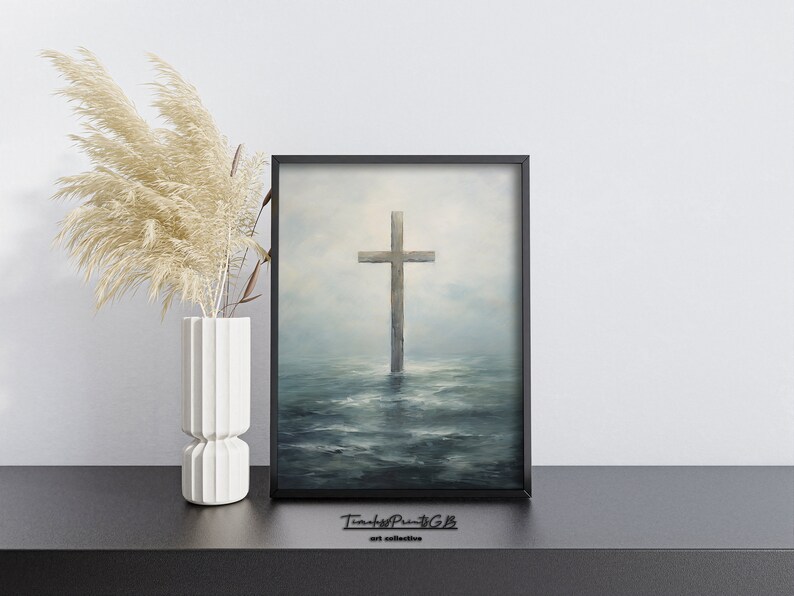 Christian Cross on the Water Printable Easter Wall Art Cross Living ...