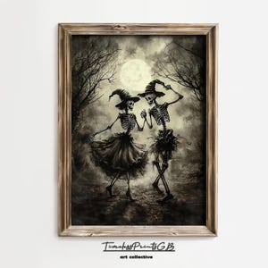 Vintage Skeleton Paar Wandkunst | Süßes Halloween Skelett | Skeleton Paar Poster Kunst | Skelette tanzende Home Decor