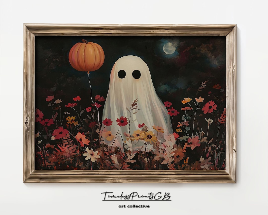 Halloween Ghost Flower Field Art Print: Spooky Home Decor (digital ...