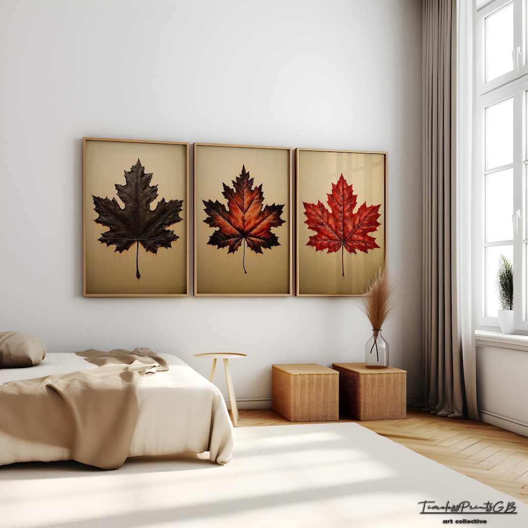 Set of 3 Leaf Wall Art Maple Leaf Home Decor Printable Leaf Set of 3 ...
