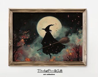 Vintage Halloween Witch Print: Spooky Broom Art (Digital Download)