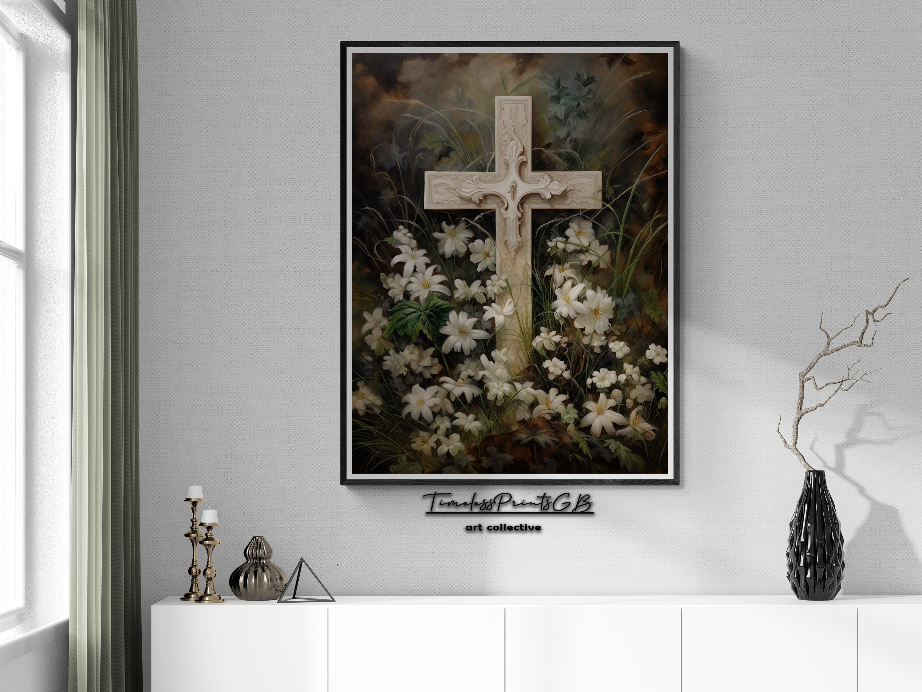 Christian Cross Wildflower Painting: Easter Wall Art (digital Download ...