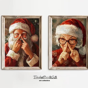 Funny Santa Bathroom Wall Art Set of 2 Christmas Printable Humorous Bathroom Decor Christmas Set Mr and Mrs Claus Poster Bathroom Art Print