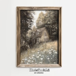 Printable Cottage & Wildflower Wall Art Vintage Oil Painting Cottagecore Home Decor Spring Farmhouse Print Digital Download Forest Scenery