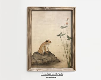 Japanese Frog Print: Vintage Toad Wall Art, Hoji Style (Digital Download)