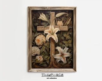 Floral Cross Easter Art: Christian Religious Print (Digital Download)