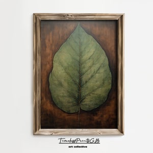 Decoración del hogar de hoja verde sobre un fondo marrón imprimible / arte de la pared de la hoja / cartel de pintura botánica / impresión de lienzo de hoja / decoración de la pared cambiante