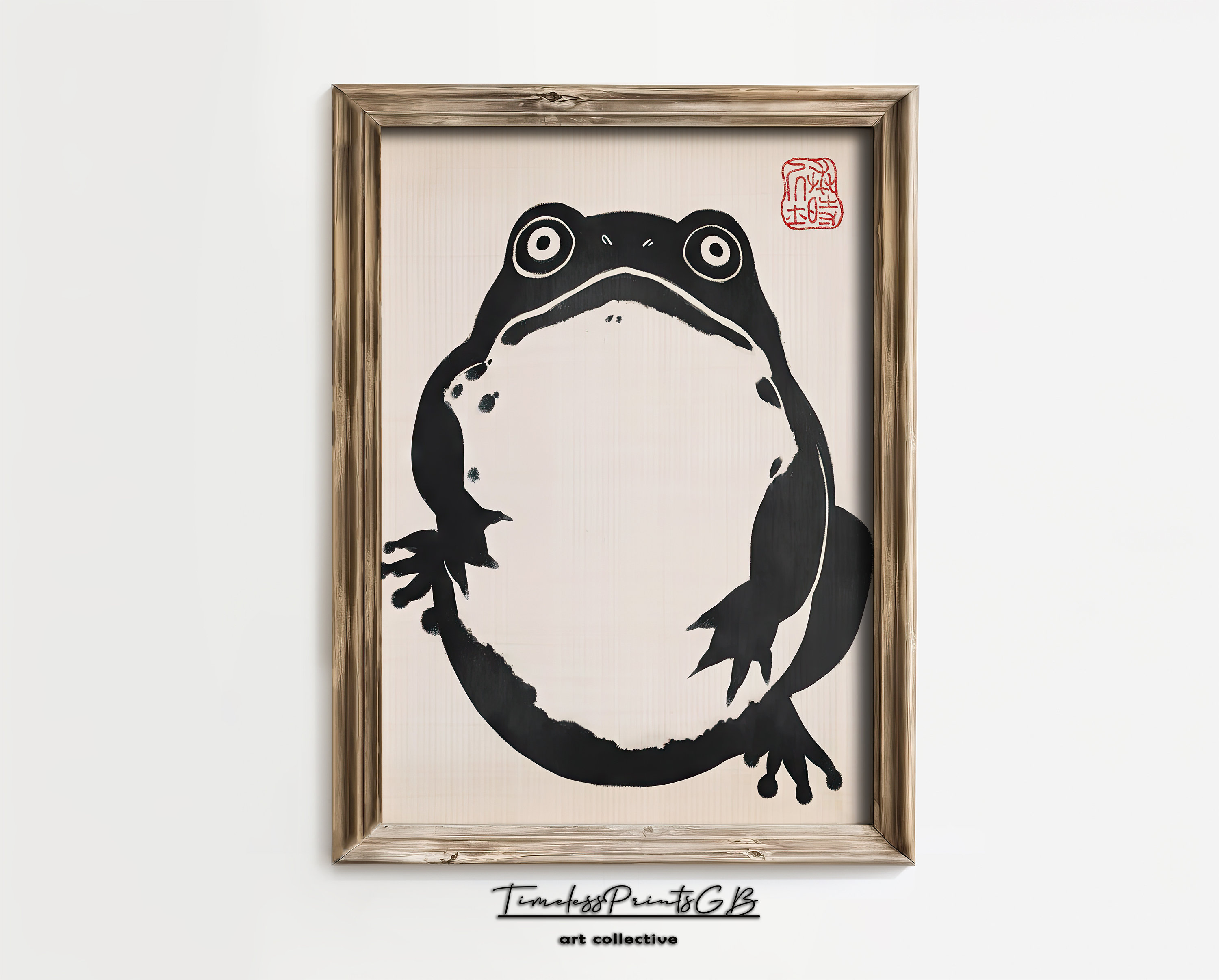 Japanese Frog Art Print: Funny Toad Hoji Style (digital Download