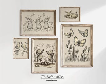 Woodland Nursery Prints Set: Vintage Animal Art (Digital Download)