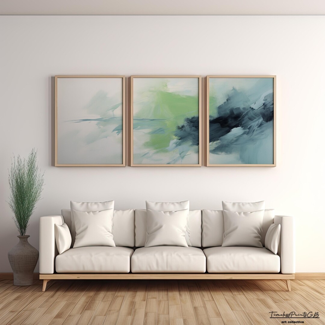 Abstract Green and Blue Art Prints: Modern Minimalist Set of 3 (digital ...