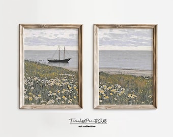 Coastal Landscape Painting Set: Vintage Farmhouse Art (Digital Download)