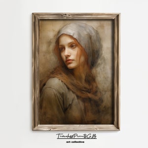 Vintage Portrait of a Beautiful Red Head Woman Wall Art Moody Home Decor Wondering Ginger Female Painting Vintage Sad Woman Poster