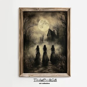 Lámina de fantasmas espeluznantes: decoración gótica vintage de Halloween (descarga digital)