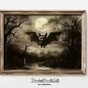 Cute Bat Wall Art | Vintage Halloween Printable Bat Painting | Bat Poster Art | Halloween Animal Decor | Spooky Home Decor | Halloween Art
