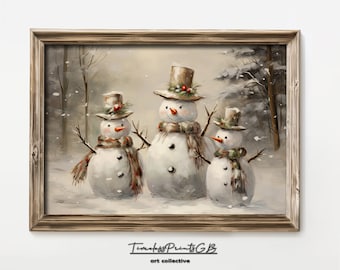 Snowman Family Christmas Art Print: Whimsical Winter Home Decor (Digital Download)