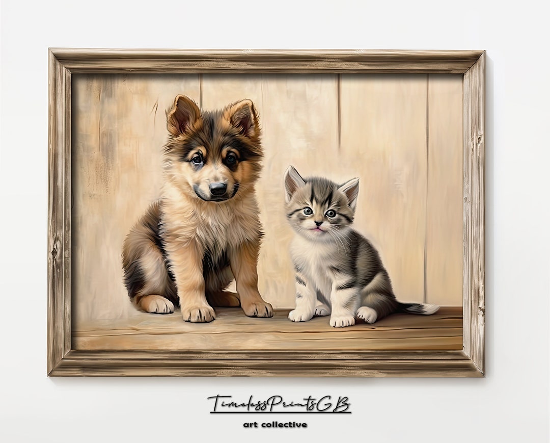 Cute Kitten Puppy Painting Cute Best Friends Home Decor Puppy and