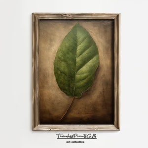 Decoración del hogar de hojas sobre un fondo marrón imprimible / Arte de pared de hojas verdes / Cartel de pintura botánica / Impresión de lienzo de hojas / Arte de pared verde