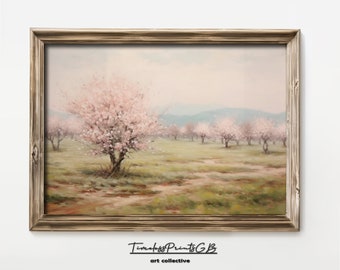 Kirschblüten Landschaftsdruck: Vintage Bauernhaus Botanische Kunst (Digitaler Download)