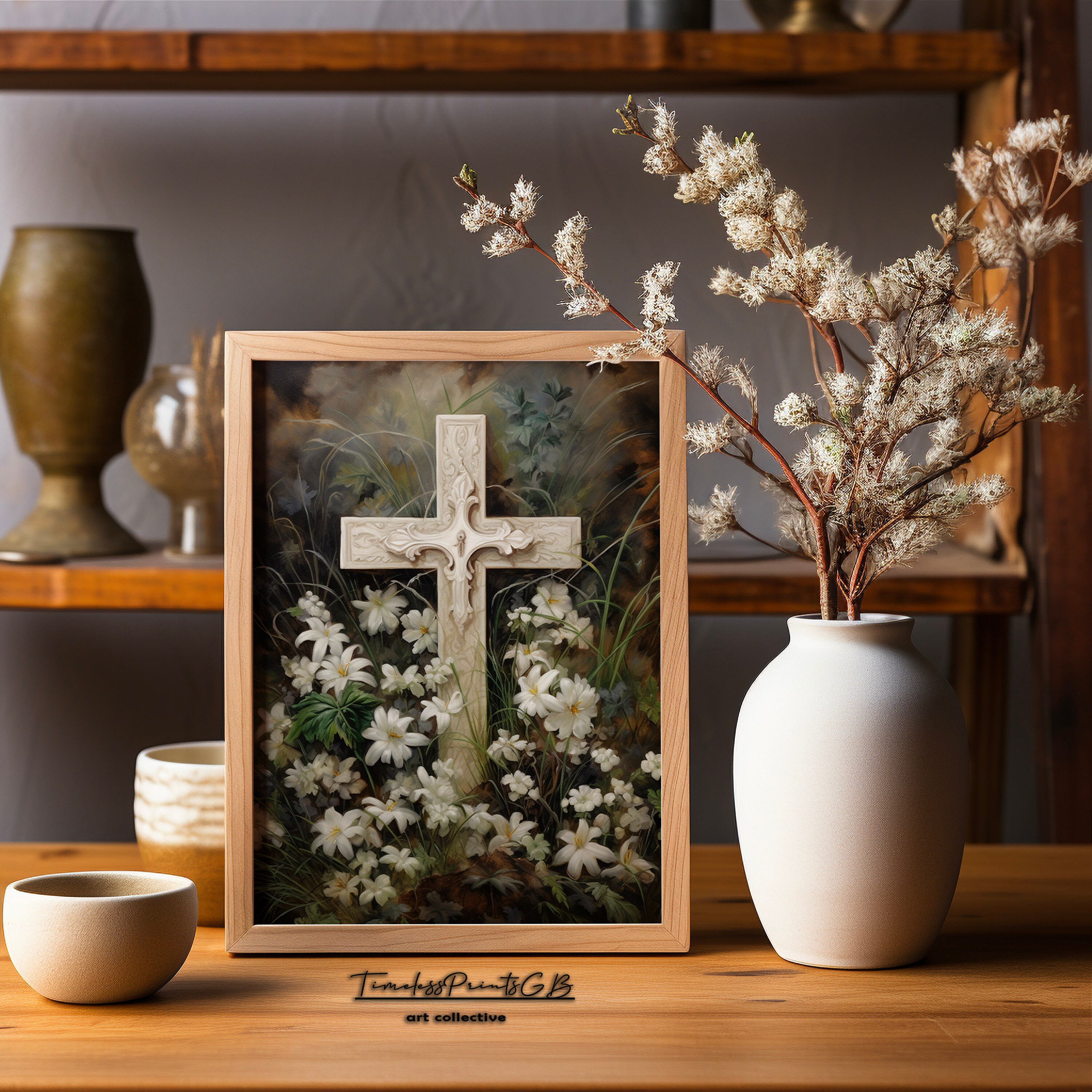 Christian Cross Wildflower Painting: Easter Wall Art (digital Download ...