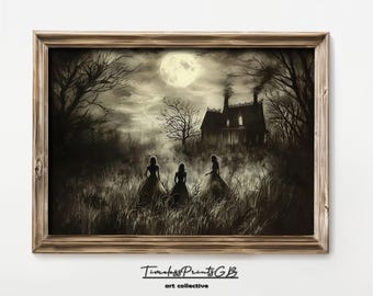 Vintage Halloween Print: Three Ghostly Women, Spooky Gothic Decor (Digital Download)
