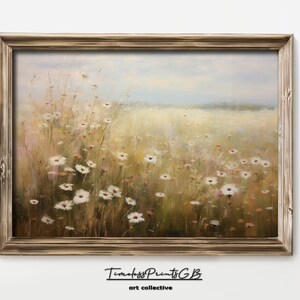 Wildflower Field Landscape Print: Vintage Farmhouse Floral Decor (Digital Download)