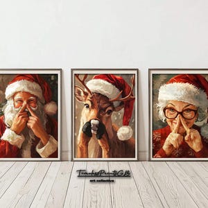 Set di 3 stampe divertenti per il bagno, decorazioni da parete di Babbo Natale per decorazioni natalizie, poster di Babbo Natale con renne, stampe artistiche per il bagno, stampabili per le vacanze