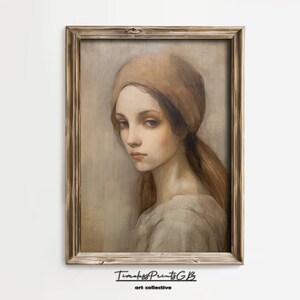 Vintage Woman Portrait Print: Moody Farmhouse Wall Art (Digital Download)