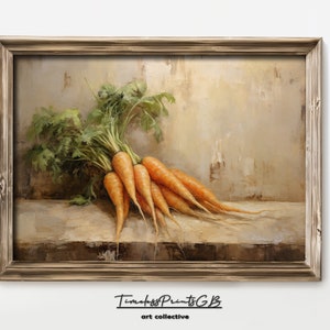 Easter Carrots on the Shelf Art Spring Decor Printable Kitchen Still Life Home Decor Vintage Easter Vegetable Painting Digital Download