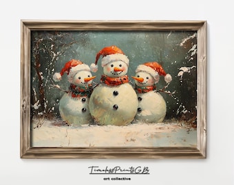 Snowman Family Christmas Art Print: Winter Holiday Poster (Digital Download)