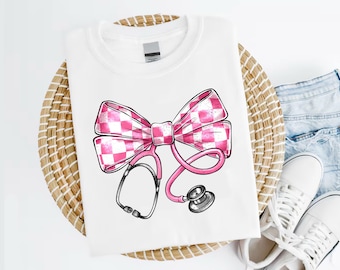 Nurse Coquette bow Png, Checkered bow png Coquette bow png Coquette clipart design trending png pink bow png soft girl aesthetic png, nurse
